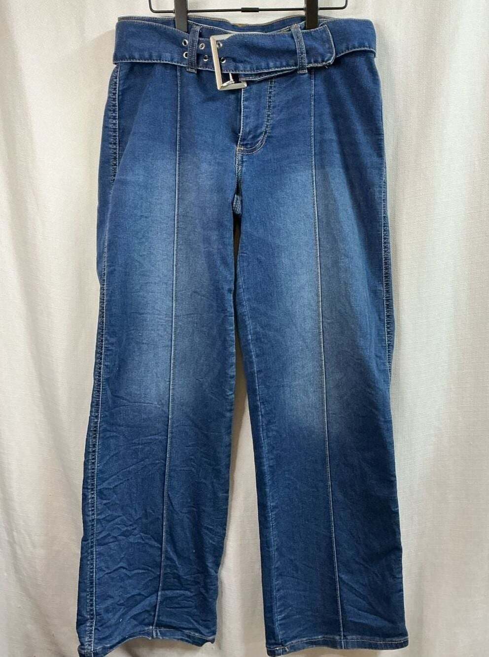 Love Trends Belted Seam Detail Wide Leg Jeans